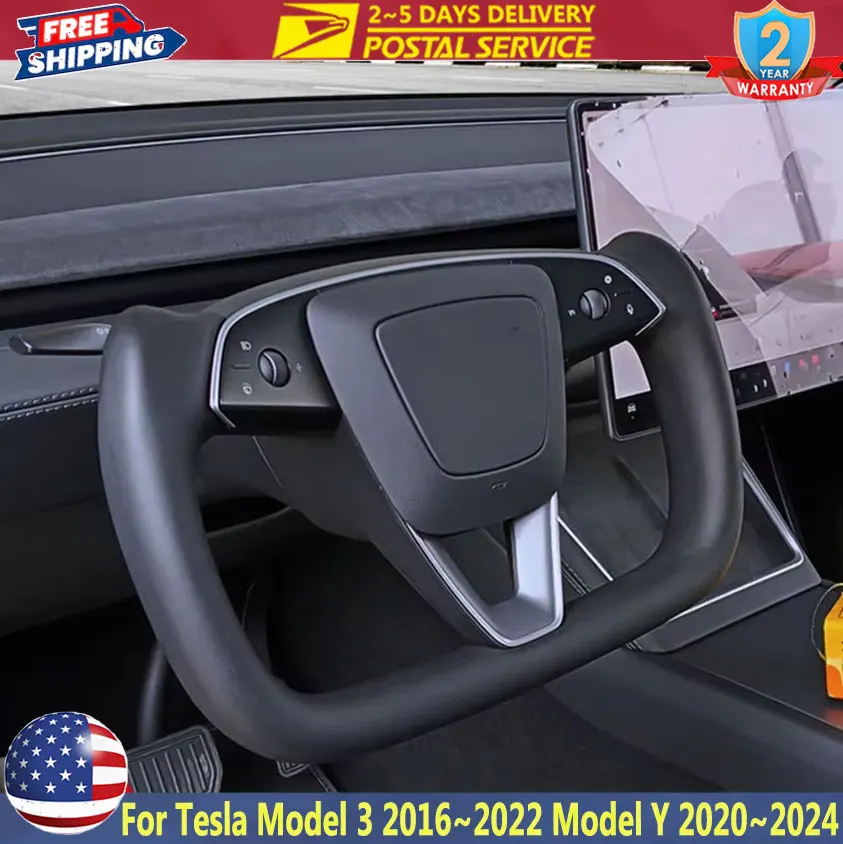 

350mm Yoke Steering Wheel with Heated Black For Tesla Model 3 2016~2022 Model Y 2020~2024 Personalized NAPP Leather Accessories