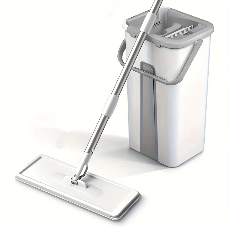 

Hands-Free Flat Mop & Bucket Set for Wet/Dry Cleaning - Tile, Marble & Wood Floor Mop with Self-Wringing, Complete Kit