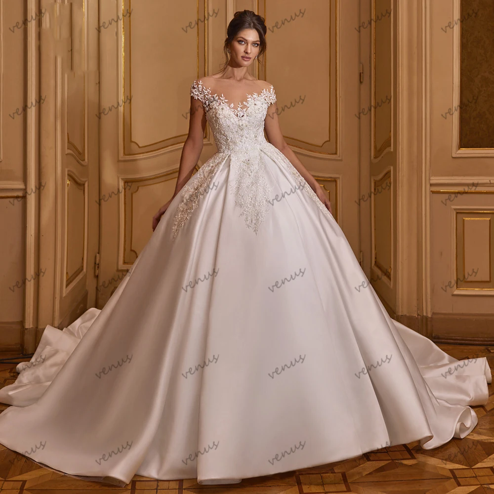 Charming Wedding Dresses Satin Bridal Gowns Lace Appliques Floor Length Robes For Women 2025 Pretty Vestidos De Novia Customized image 3