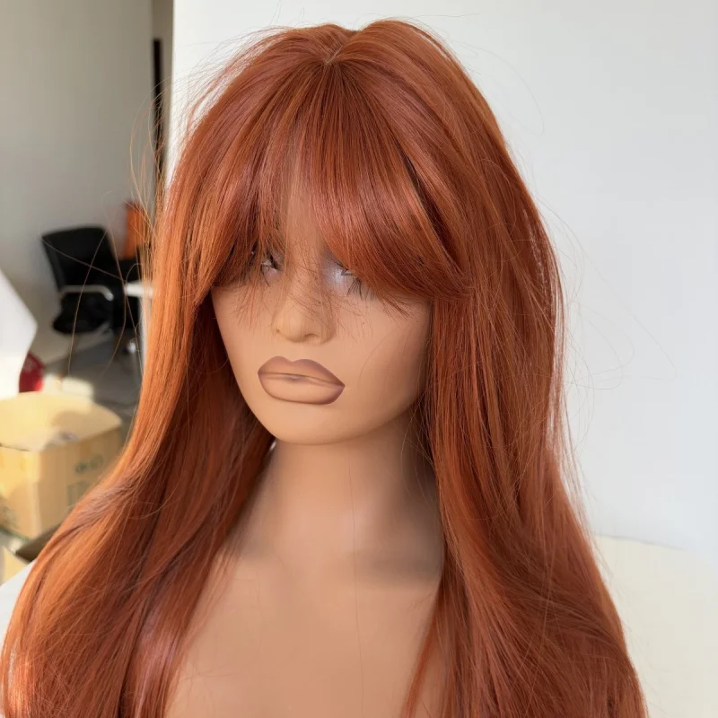 

Long Straight Cosplay Party Wig With Bangs Synthetic Hair Copper Red