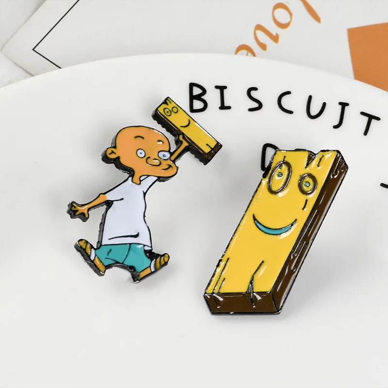 Anime Pins Creative Villain Wooden Cartoon Shape Funny Enamel Pins School Bag Denim Lapel Pin Accessories Friends Gifts