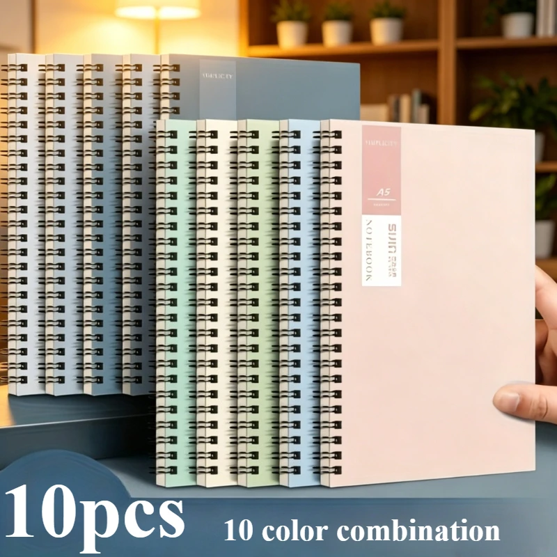 10pcs Spiral Notebooks, Durable Soft Cover Dual-Line Pocket Journals, Compact And Portable Writing Pads, Essential Stationery