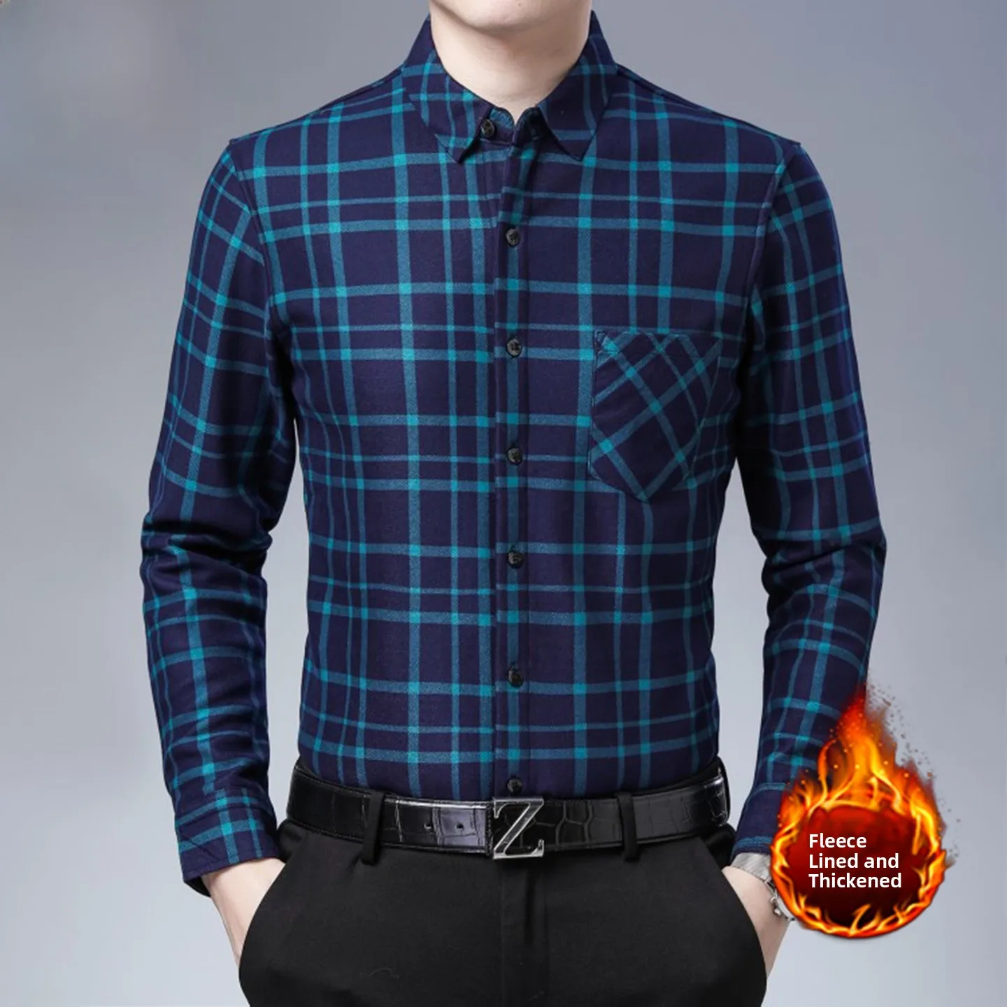 

Утепленная флисовая рубашка с длинным рукавом для мужчин, теплая зимняя новинка, стильная одежда Paul Dad, хлопок/полиэстер