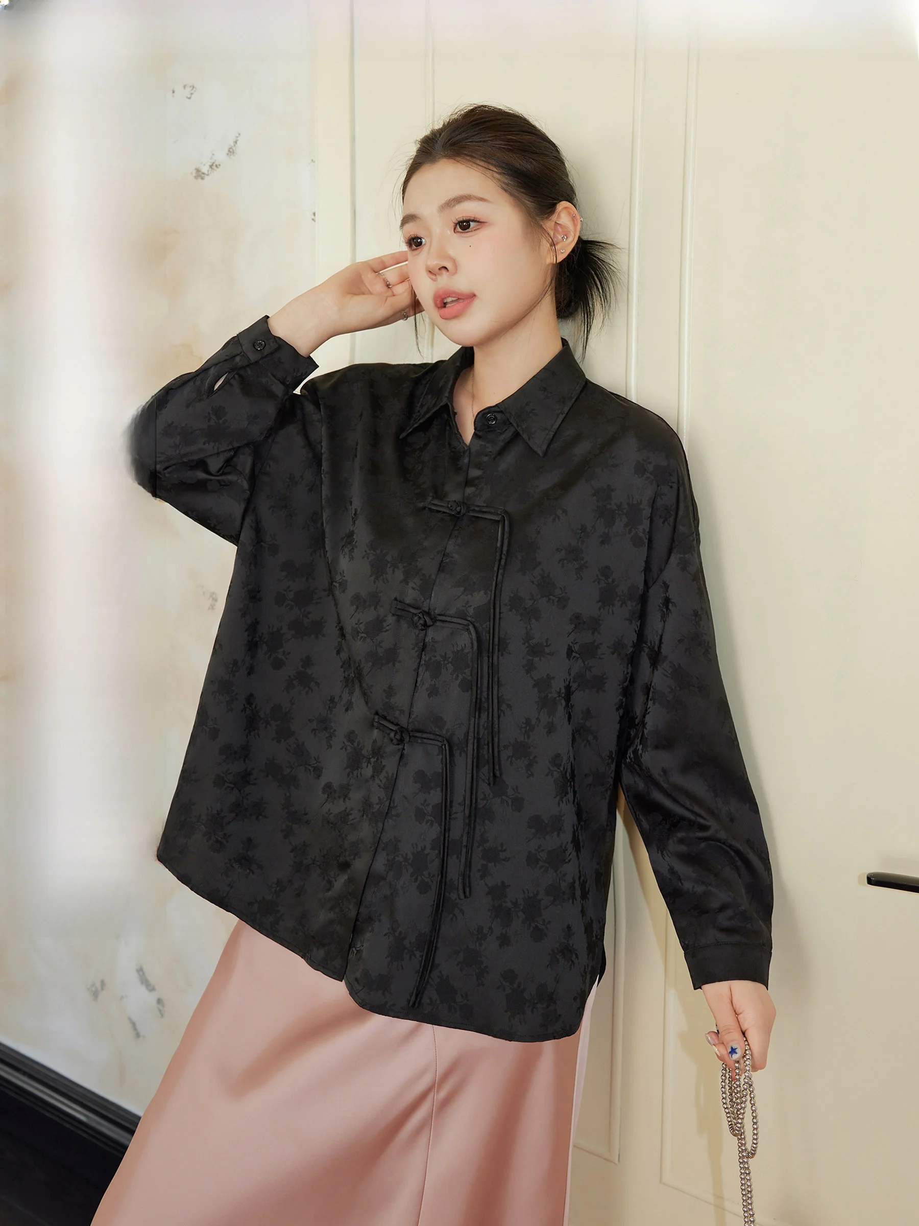 

New Chinese Sle Oversized irt Satin Surface Embroidery National Trend plus Size irt by Juzhu Studio "ZhiZhi Kite"