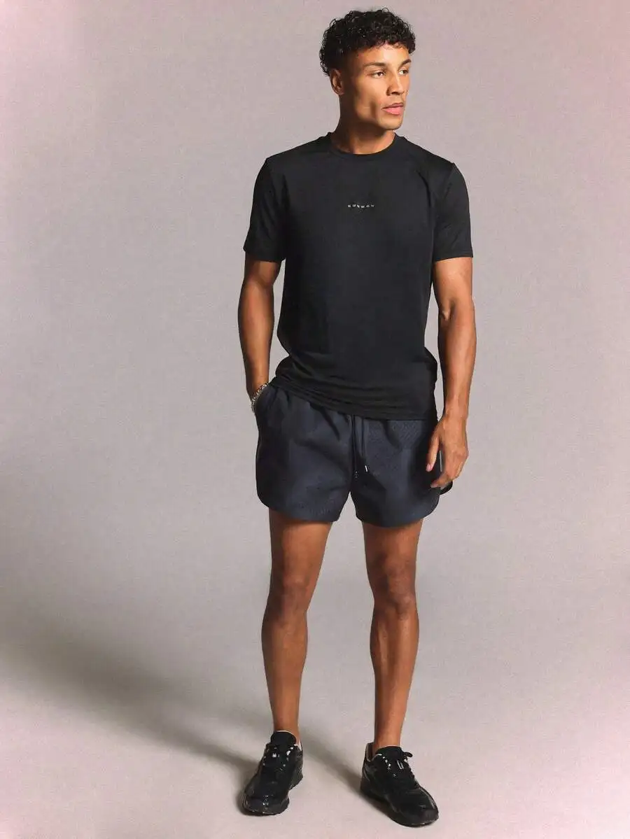 SUMWON Printed Nylon Running Shorts With Reflective Details Side Split Hem Lightweight Summer Athletic