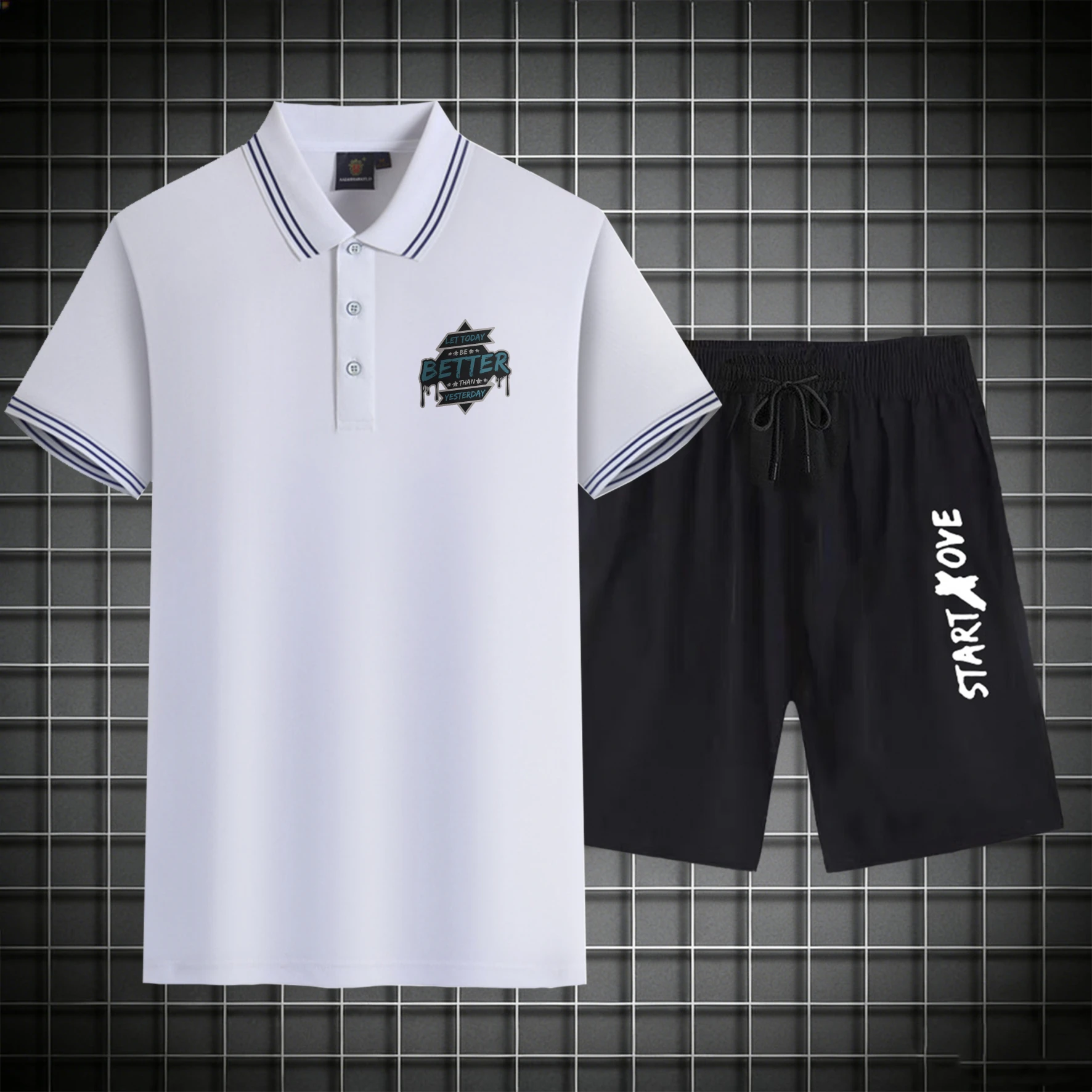 

men's Polos sets 2026 Summer Printed Polyester Y2k tracksuits clothing set Short sleeve drip clothing Graphic sets for men