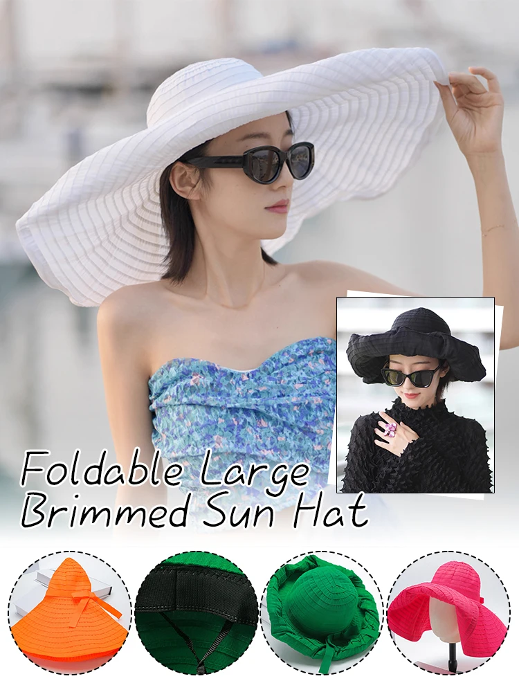 Summer Large Wide-Brimmed Collapsible Ladies Sun Hat Beach Holiday Rolled Hat Bow Wide-Brimmed Outdoor Sun Hat Sunscreen Hat