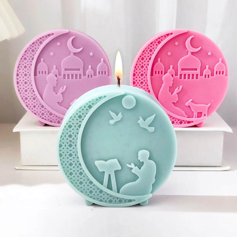 DIY Mosque Style Round Moon Aromatherapy Candle Mold for Eid al Fitr Luna Candle Soap Making Tool Home Decoration Ornament