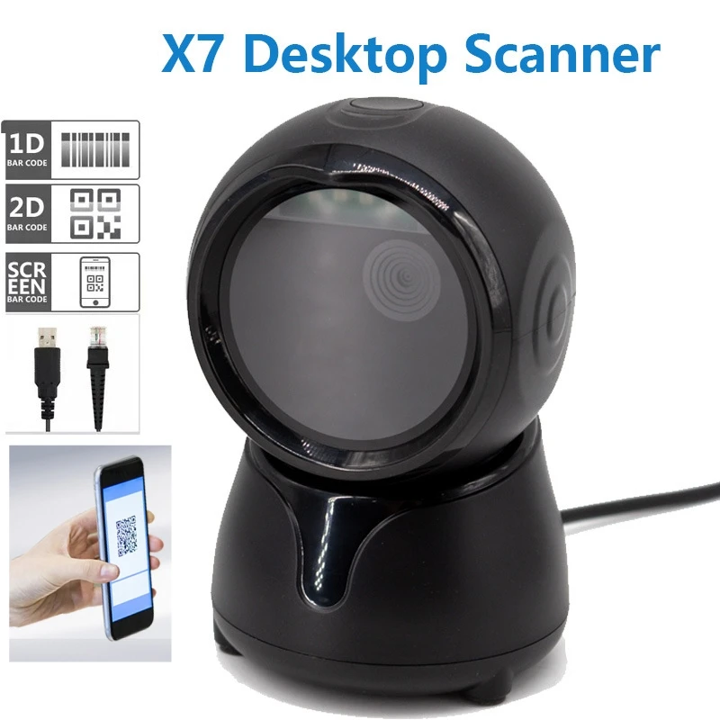 

Desktop Barcode Scanner USB 1D 2D QR Codes Reader Automatic Scanning Hands Free Platform Mobile Payment Supermarket Cashier X7