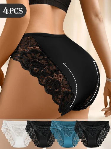 Imagen 2 del producto Paquete de 4 bragas de encaje para mujer: ajuste cómodo, cobertura completa, transpirables, diseño suave para comodidad diaria
