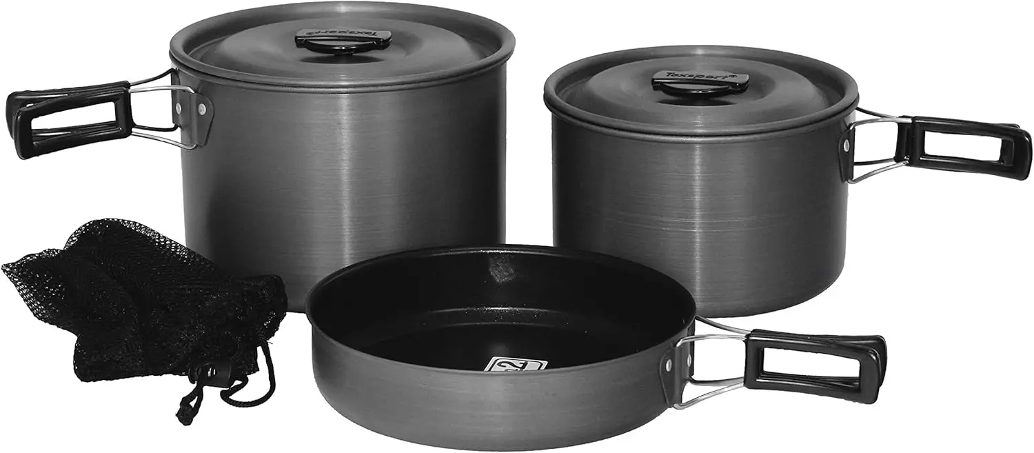 Trailblazer Black Ice 5 pc Hard Anodized Camping Cookware Outdoor Cook Set with Storage Bag