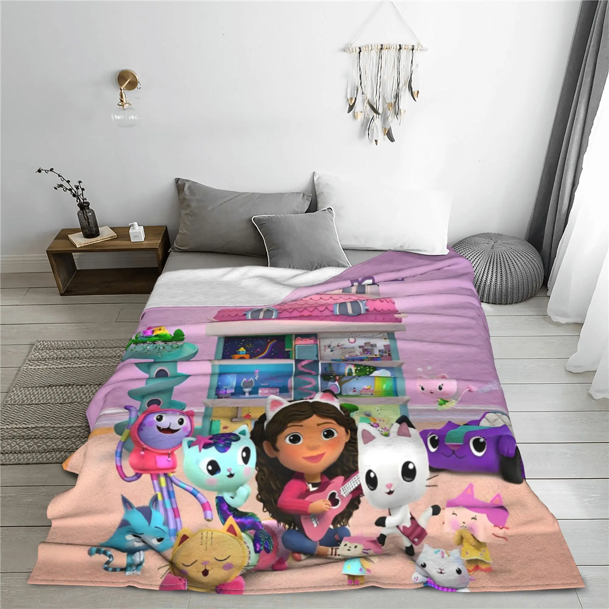 Cartooon Gabby Dollhouse Blankets Coral Fleece Plush Spring Autumn  Multi-function Throw Blanket for Bedding Car Rug Piece