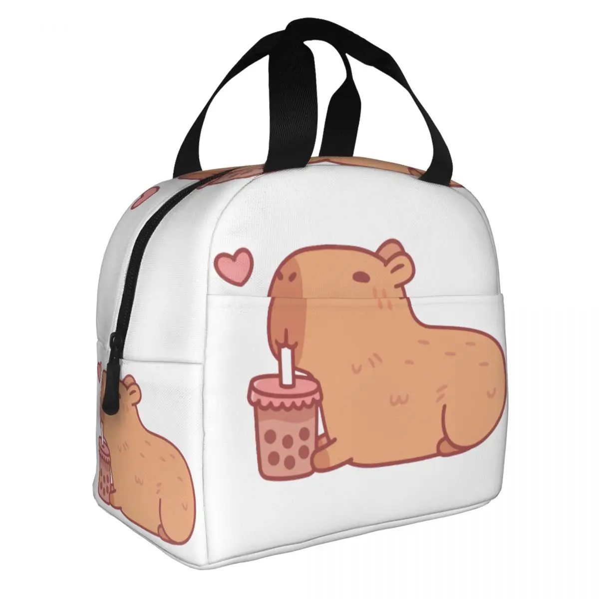 Cute Capybara Chilling With Bubble Tea Insulated Lunch Bag for Women Portable Cooler Thermal Bento Box Beach Camping Travel
