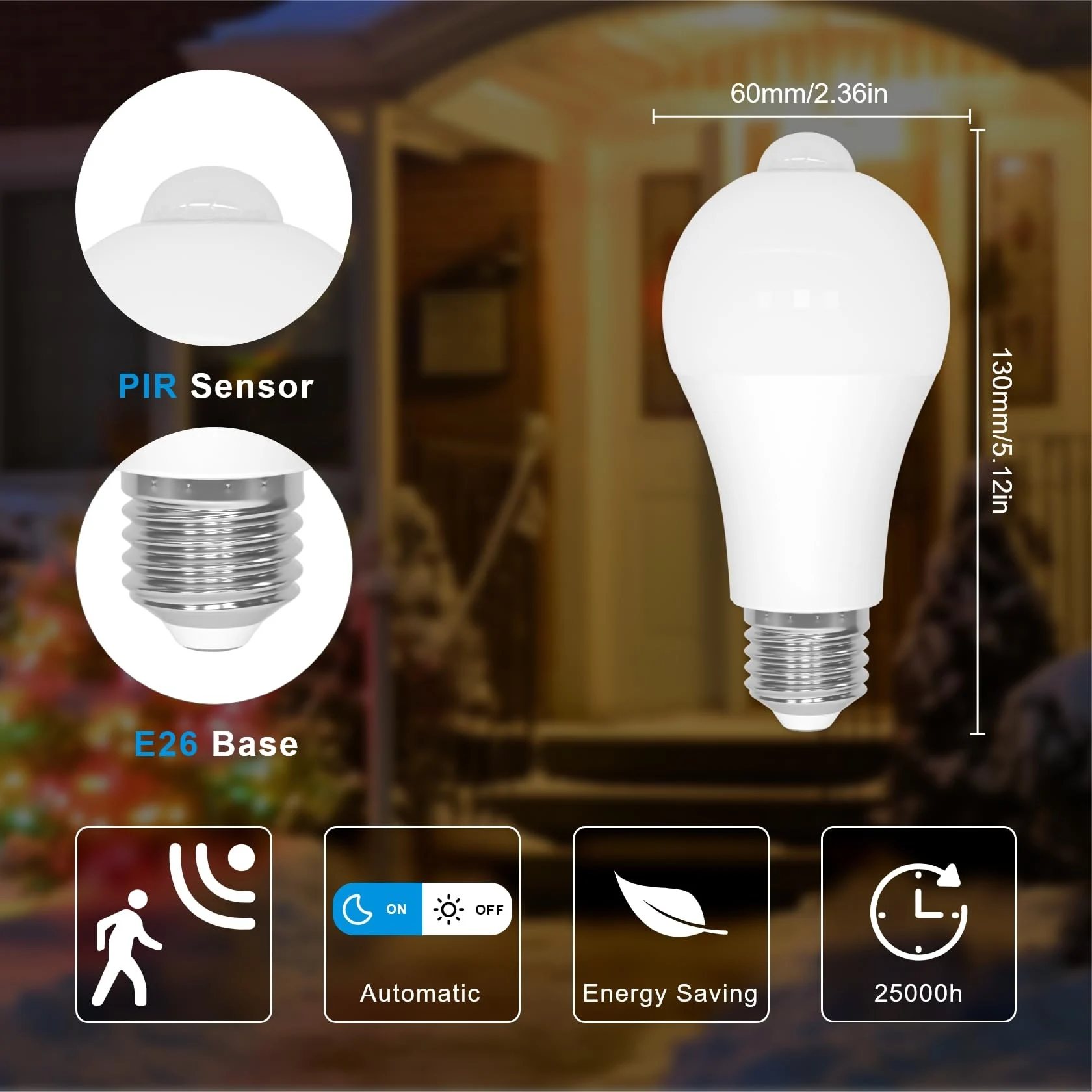 2pcs E26 Motion Sensor Light Bulbs AC 110V A19 9W Indoor Outdoor Motion Activated LED Bulb 3000K 6000K for Garage Closet Stairs