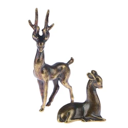 Mini Copper Alloy Sika Deer Tabletop Small Ornaments Vintage Animal Figurines Desk Decorations Accessories Home Decor Crafts