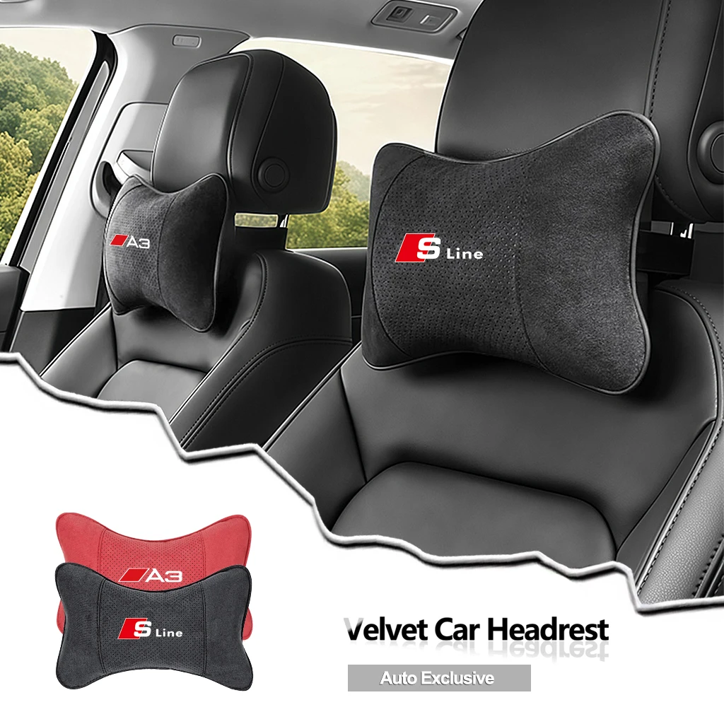 Wildleder-Kopfstütze Auto Atmungsaktives Memory-Schaum-Nackenkissen für Audi Sline A3 A4 A5 A6 A7 A1 A2 A8 Q1 Q2 Q3 Q4 Q5 Q6 Q7 Q8 TT RS3 S5