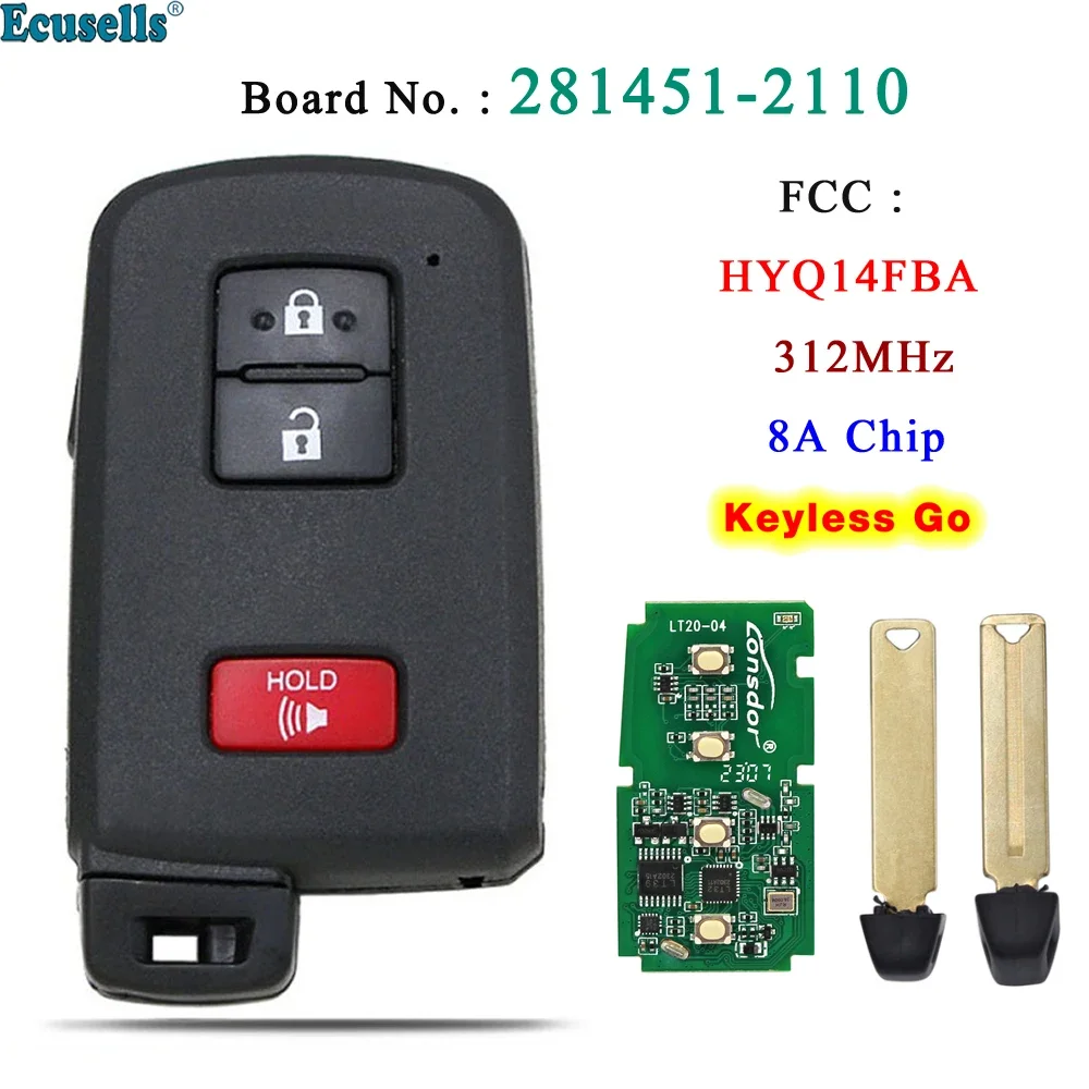 Ecusells Smart Prox Pilot zdalnego sterowania 312/314.3MHz 8A Chip do Toyota Highlander Land Cruiser Tacoma Tundra Board 2110 FCC HYQ14FBA