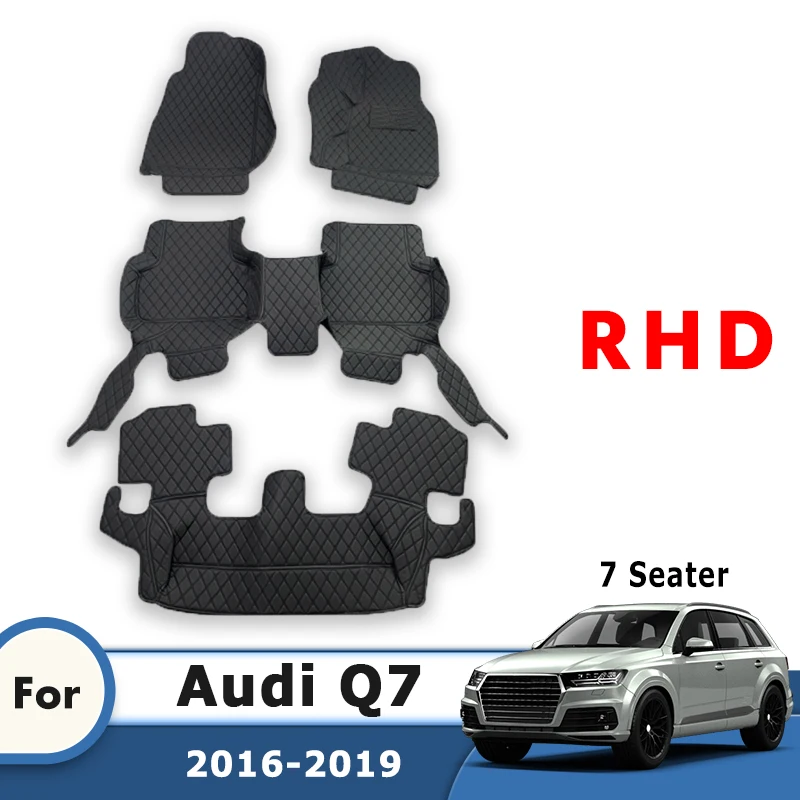 RHD Custom Car Floor Mats For Audi Q7 2019 2018 2017 2016 (7 Seater) Leather Carpets Auto Styling Foot Pads Car Accessories Rugs