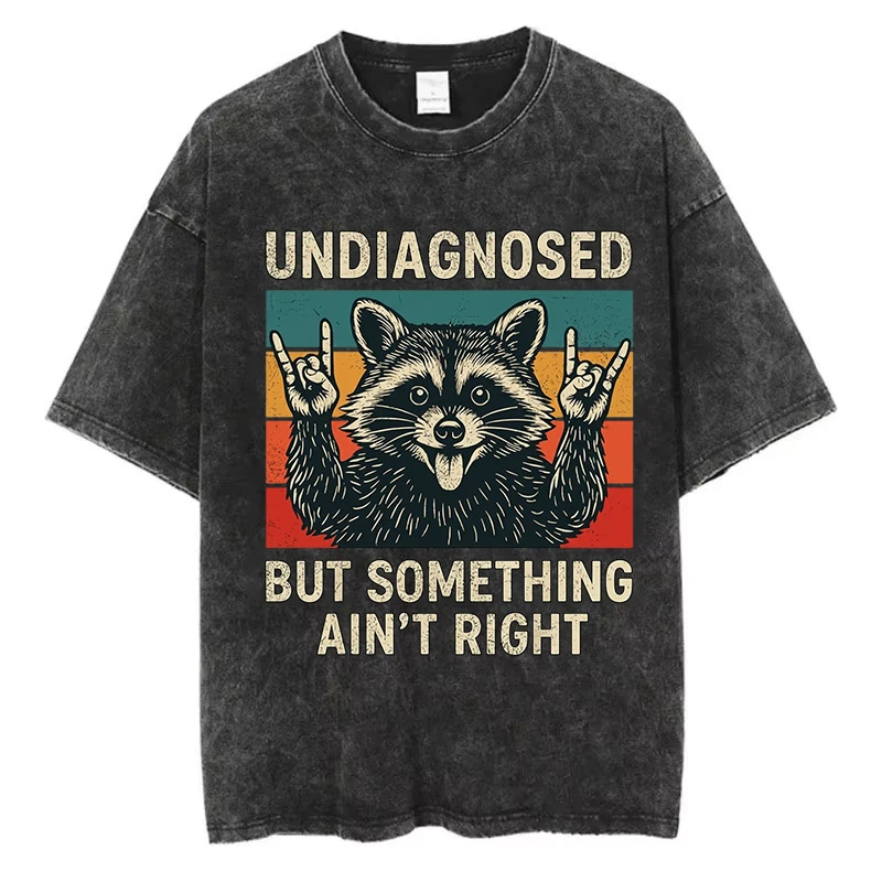 Vintage Washed Cotton T-Shirt Funny Raccoon Graphic Tee Call Me Ranch Cause I Be Dressin' Acid Wash Retro Streetwear Loose Top