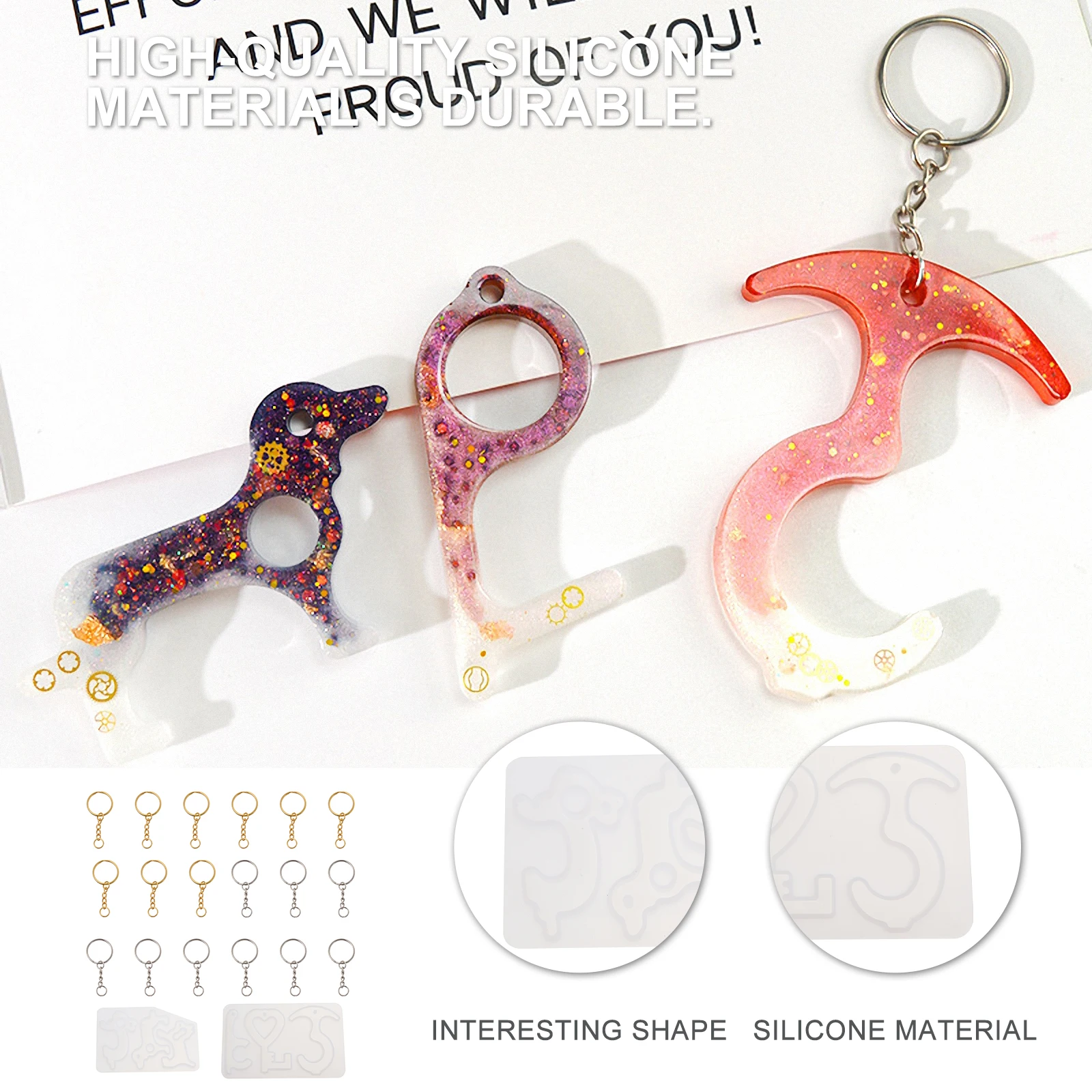 

1 set 1 Set Silicone Keychain Charm Mold No Touch Door Opener Handmade Epoxy Keychain Making Non Tool Durable Family