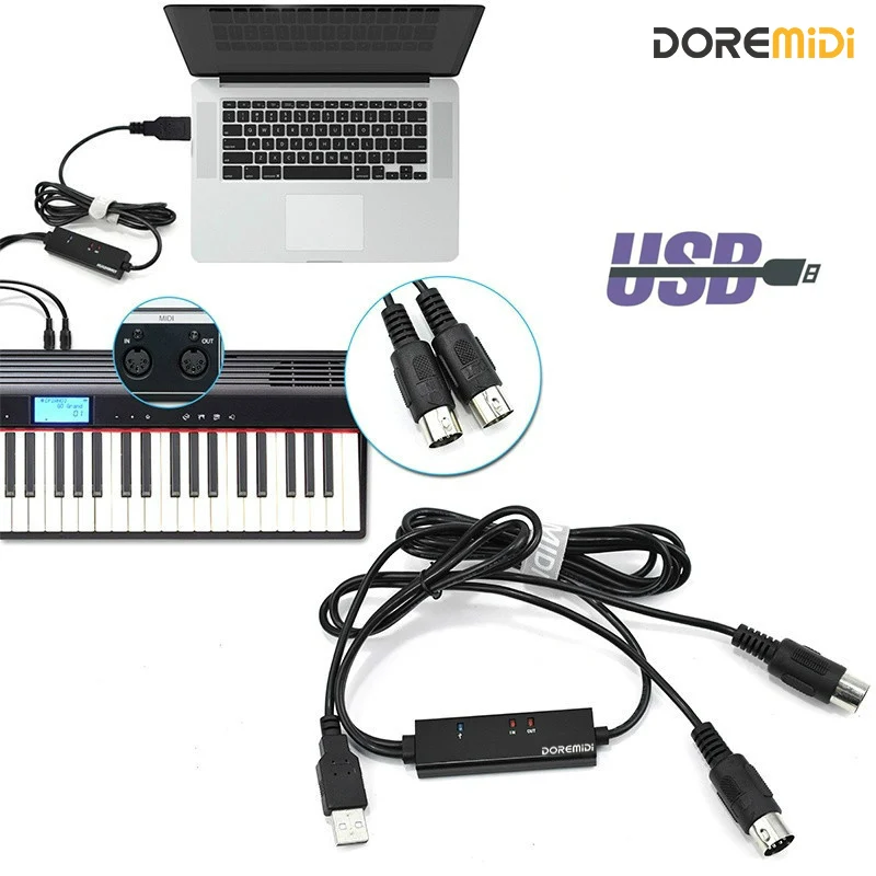 DOREMiDi USB MIDI Cable Interface 5 Pin Line Converter MIDI To USB Cable USB MIDI Converter PC To Music Keyboard Adapter MTU-10