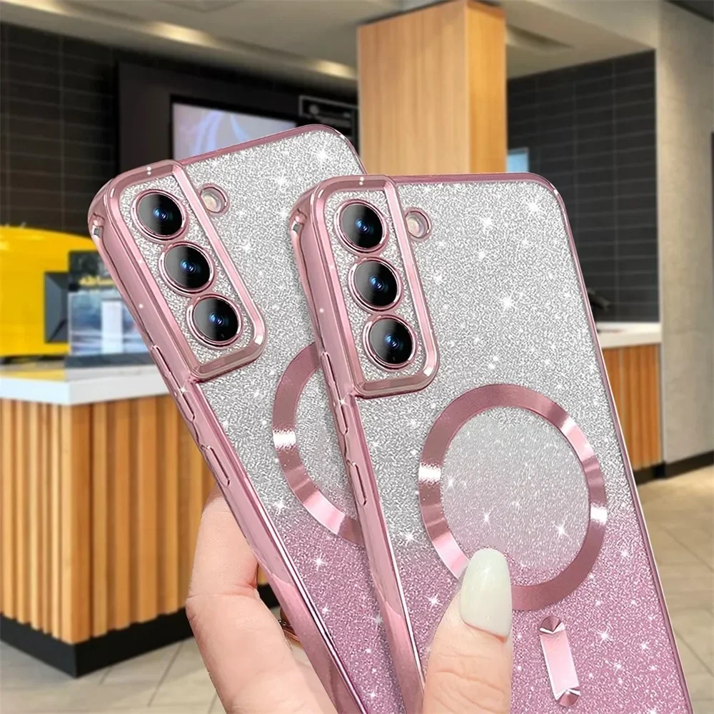 Glitzer-Magnet-Hülle für Samsung Galaxy S26 S24 Ultra S23 S22 S21 S25 Plus S20 FE A56 A55 A36 A17 – Glänzende, kabellose Schutzhülle mit Galvanisierung – Detail 9