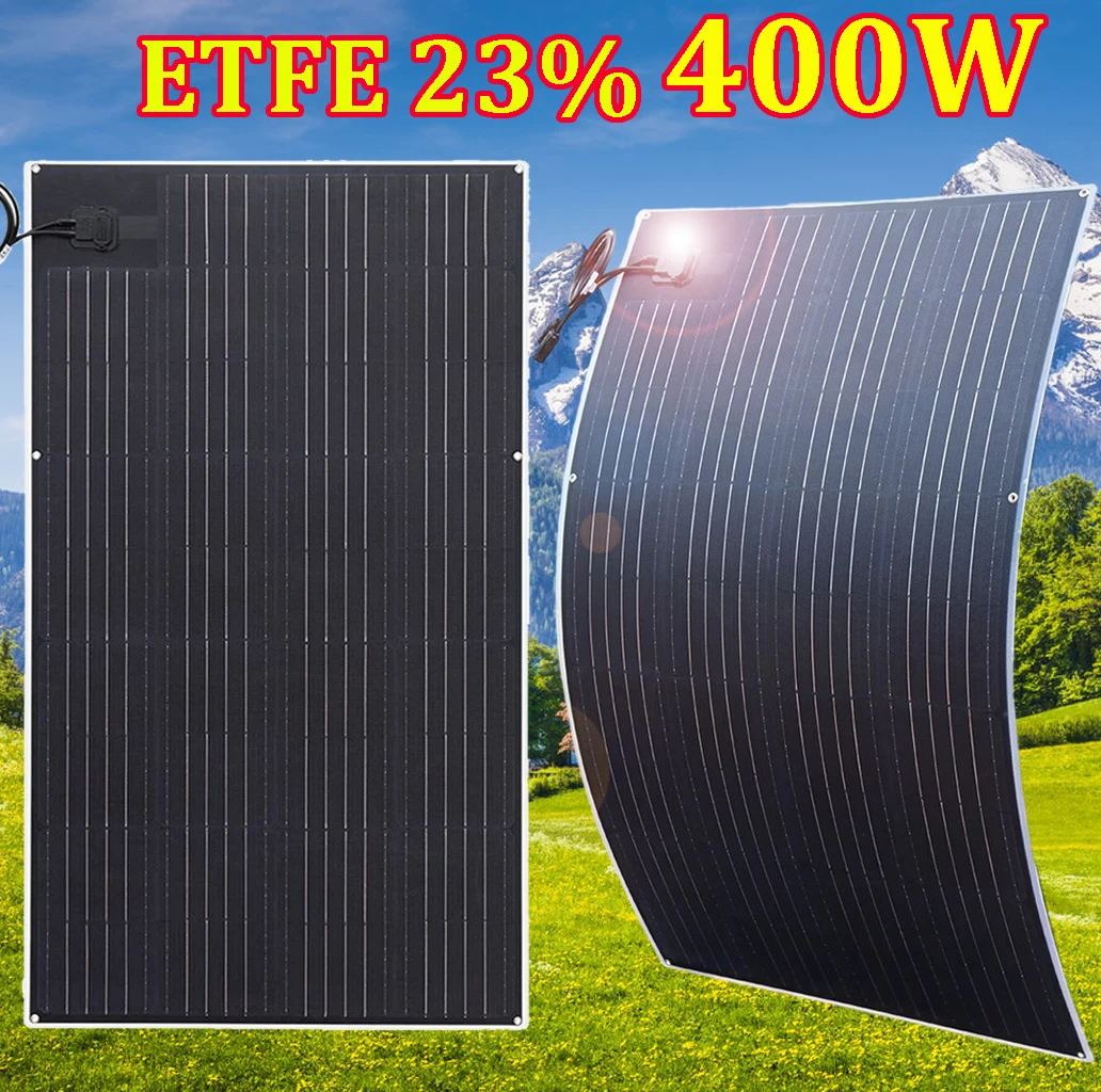 Panneau solaire 12v ETFE PET 400W 300W 200W 150W 100W 95W haute efficacité 23% 19% système de panneau photovoltaïque flexible maison camper RV bateau voyage diode de contournement mono cellule