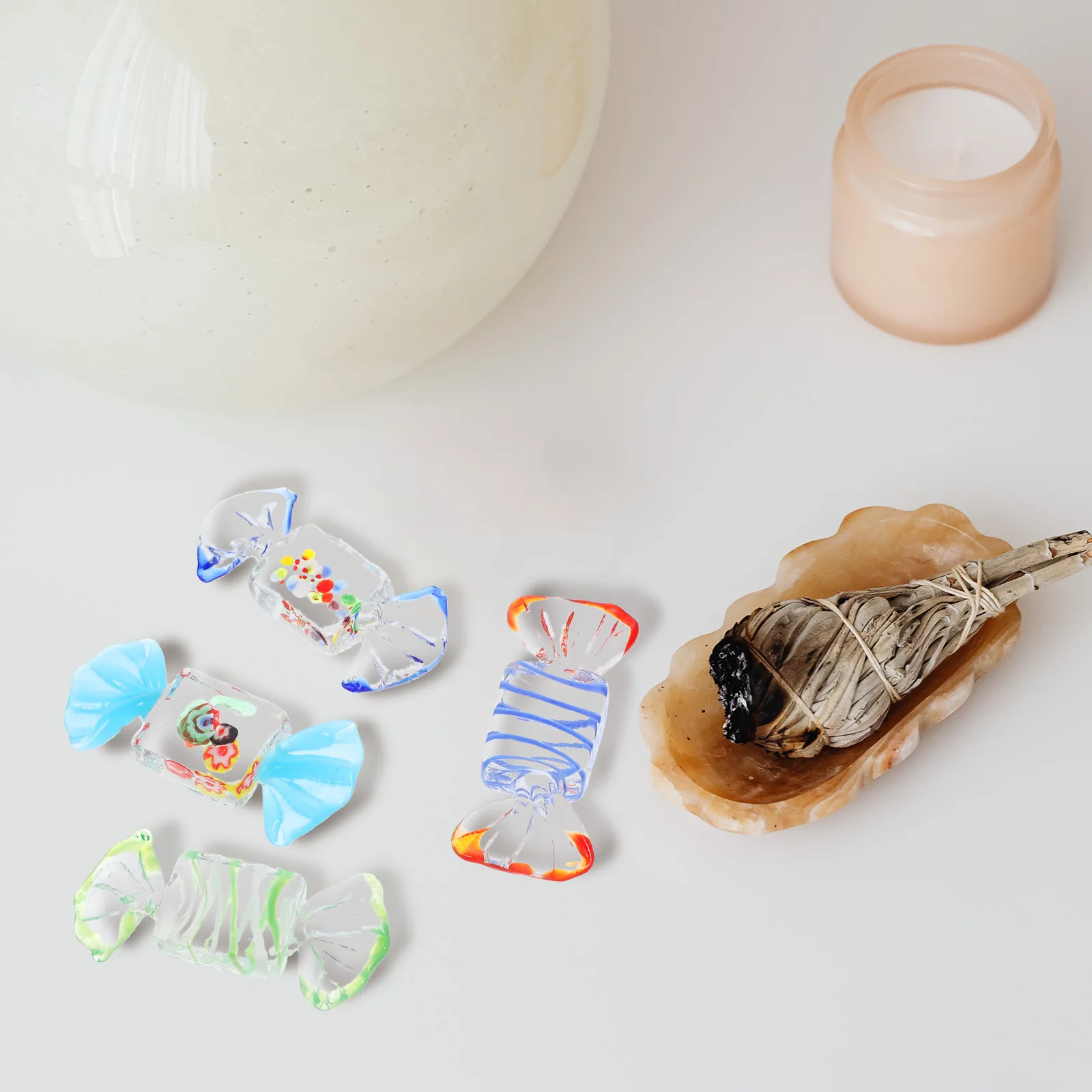 

4Pcs Colorful Glass Candy Ornaments Smooth Surface Wedding Christmas Table Aquarium Party Decoration Glass Candy Decoration