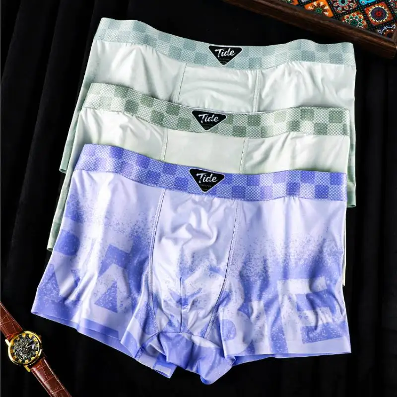 

3 шт. Мужские трусы-боксеры из ледяного шелка с градиентным цветом, дышащие, гладкие, прохладные, летние, мужские нижние белья