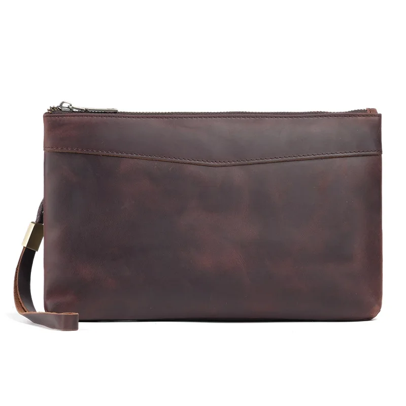 

Мужская сумка-клатч из кожи Crazy Horse, винтажный дизайн, вместительный кошелек на молнии из воловьей кожи, мужской портмоне высокого качества