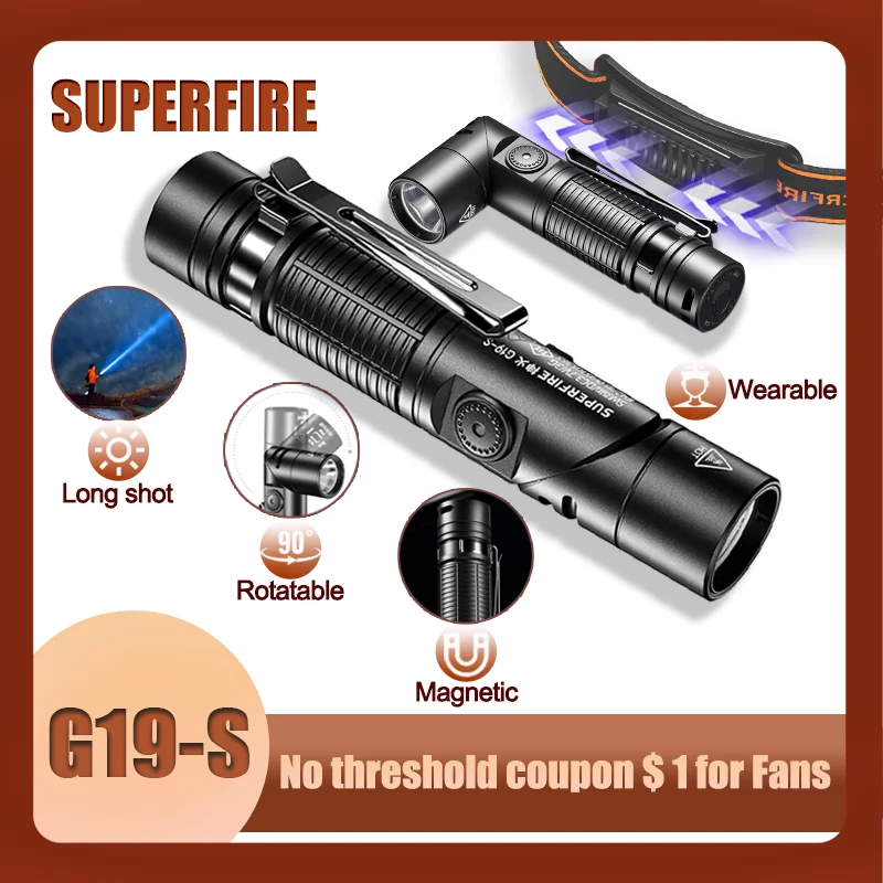 

New SUPERFIRE GI19-S LED Head Flashlight with Magnetic Work light, USB Rechargeable Headlamp for Camping Fishing Headlight Torch