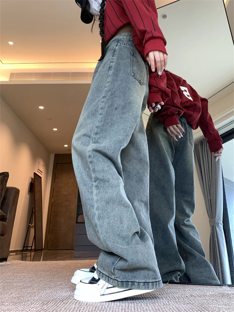 Frauen Einfarbig Gerade Klassische Dünne Jeans Vintage Denim Hosen Hohe Taille Casual Y2k Streetwear Cool Girl Vibe Hosen