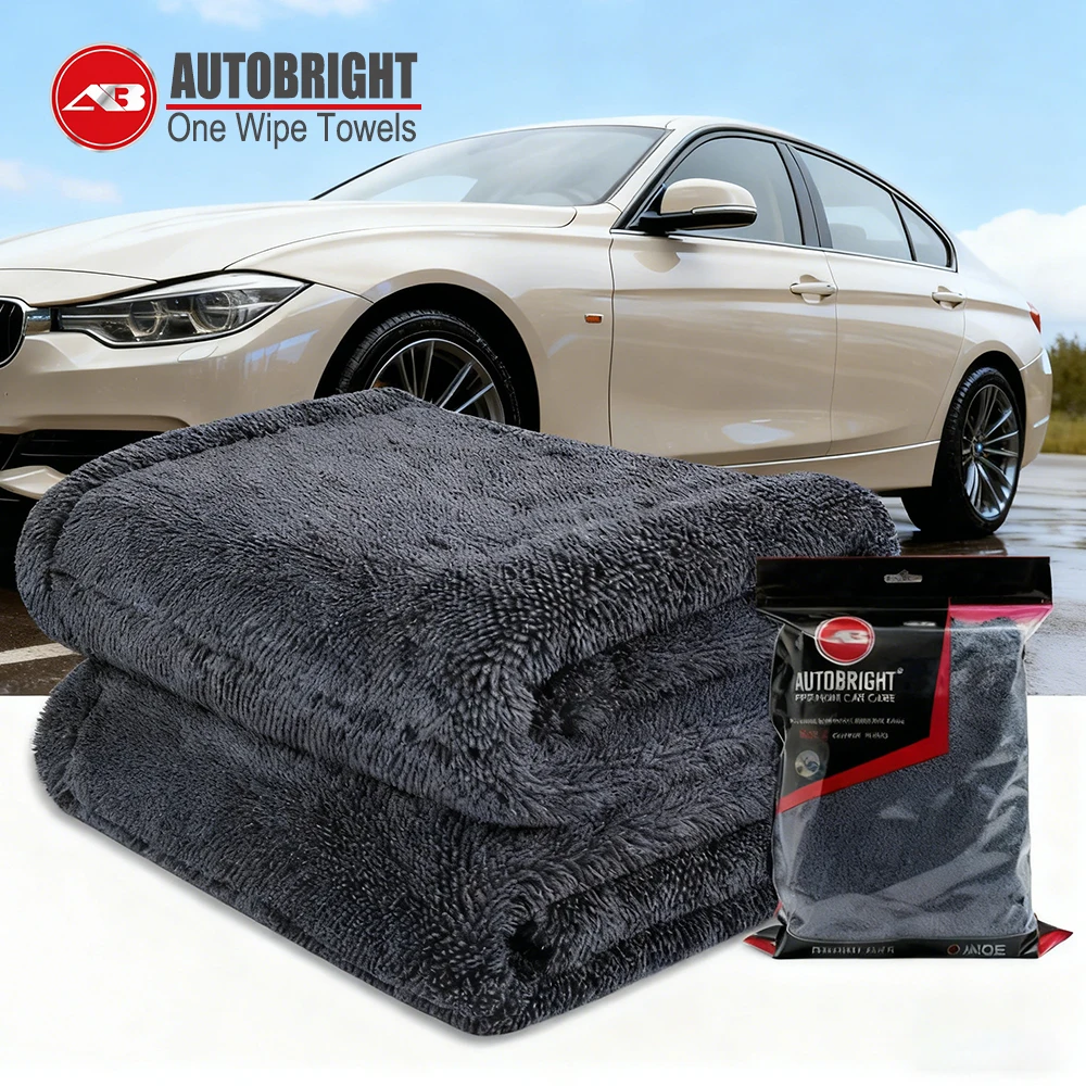 AUTOBRIGHT Microfiber 1300gsm One wipe drying Towel Car Wash absorb water Twist Cloth Thicken Soft Professional Car Cleaning