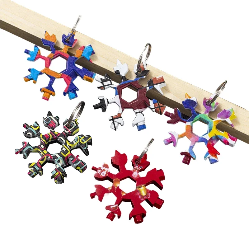 Portatile 18 In 1 Mini fiocco di neve Multi tasca strumento chiave chiave esagonale campo multiuso sopravvivere escursione all'aperto portachiavi portachiavi