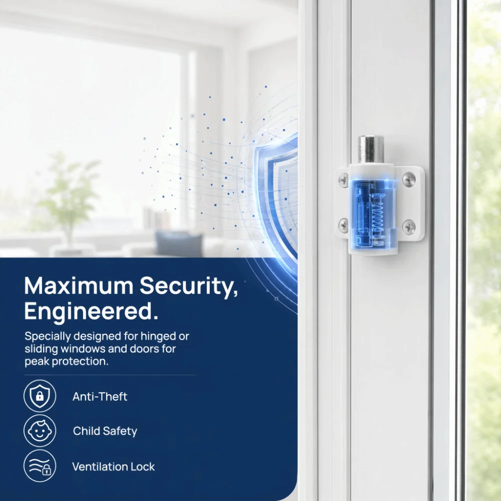 Safety White Sliding Window Lock Keyed Lock Easy Install Window Security Lock Patio Door Lock Office