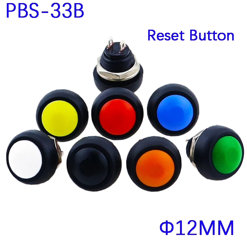 6Pcs PBS-33b 2Pin Mini Switch 12mm 12V 1A Waterproof momentary Push button Switch since the reset Non-locking