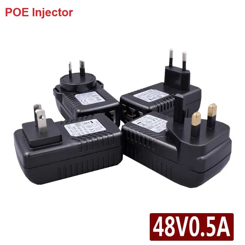 POE Injector Splitter para CCTV, IP Camera Networking Switch, Adaptador Ethernet, Opcional UE, Reino Unido, EUA, AU, DC48V, 0.5A