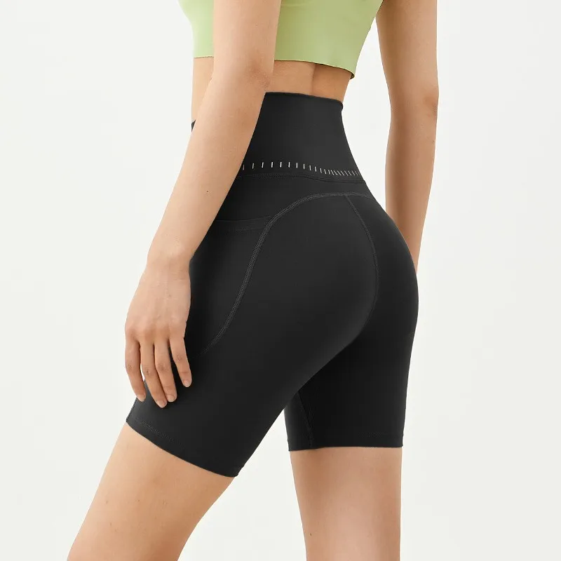 Hochgeschnittene Damen-Sport-Yoga-Shorts Schnelltrocknend Hüftliftend Fitness Laufen Radfahren 3-Punkt Schnelltrocknende Yoga-Shorts Gym-Shorts – Detail 19