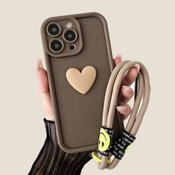 3D Love Heart Wrist Chain Phone Case For Huawei Pura 70 P60 P50 P40 P30 P20 Pro P40 Lite Mate 20 30 40 Hang Strap Lanyard Cover