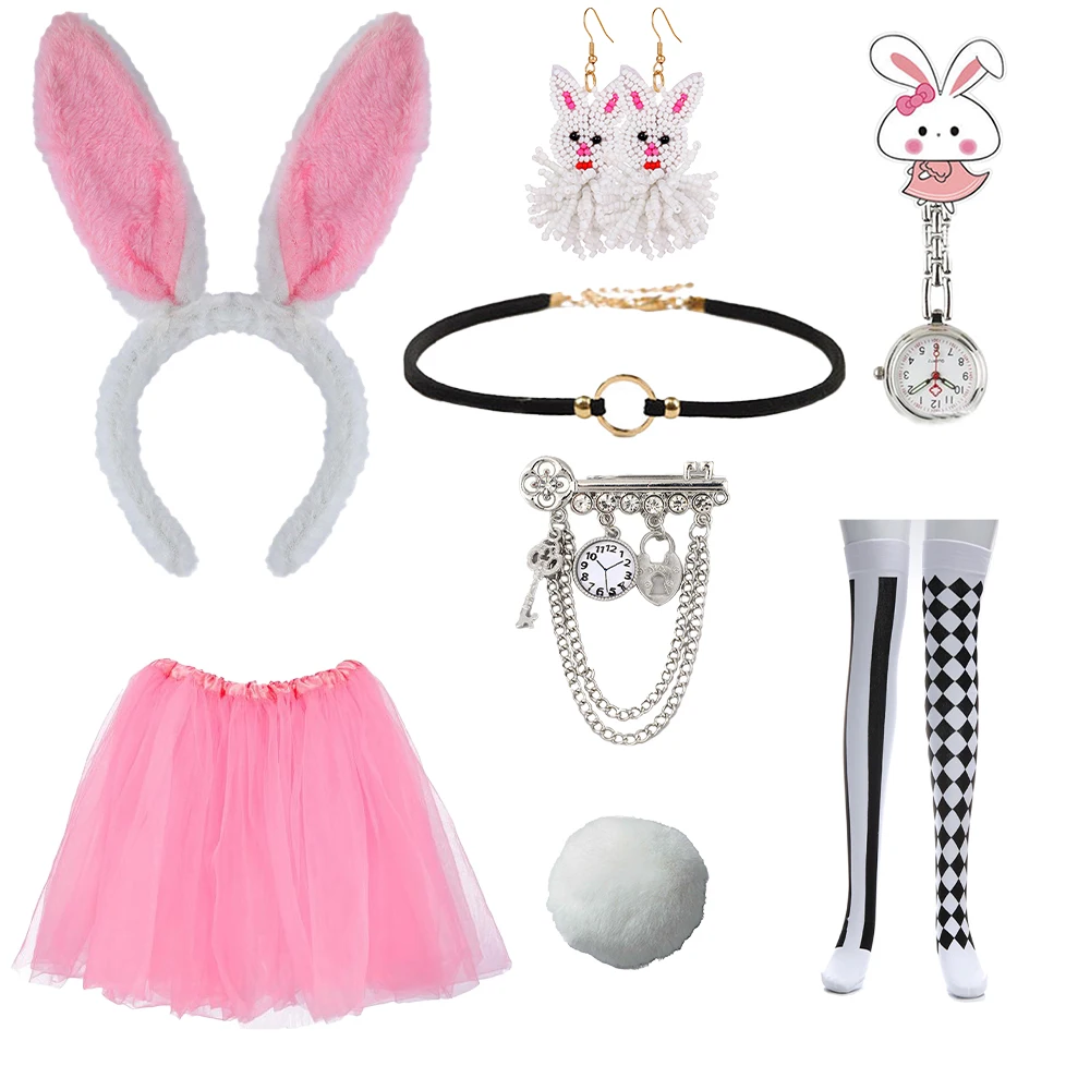 

PESENAR White Rabbit Costume Accessories set Bunny ear Top Hat Cosplay Party supplies Easter Party Party accessories