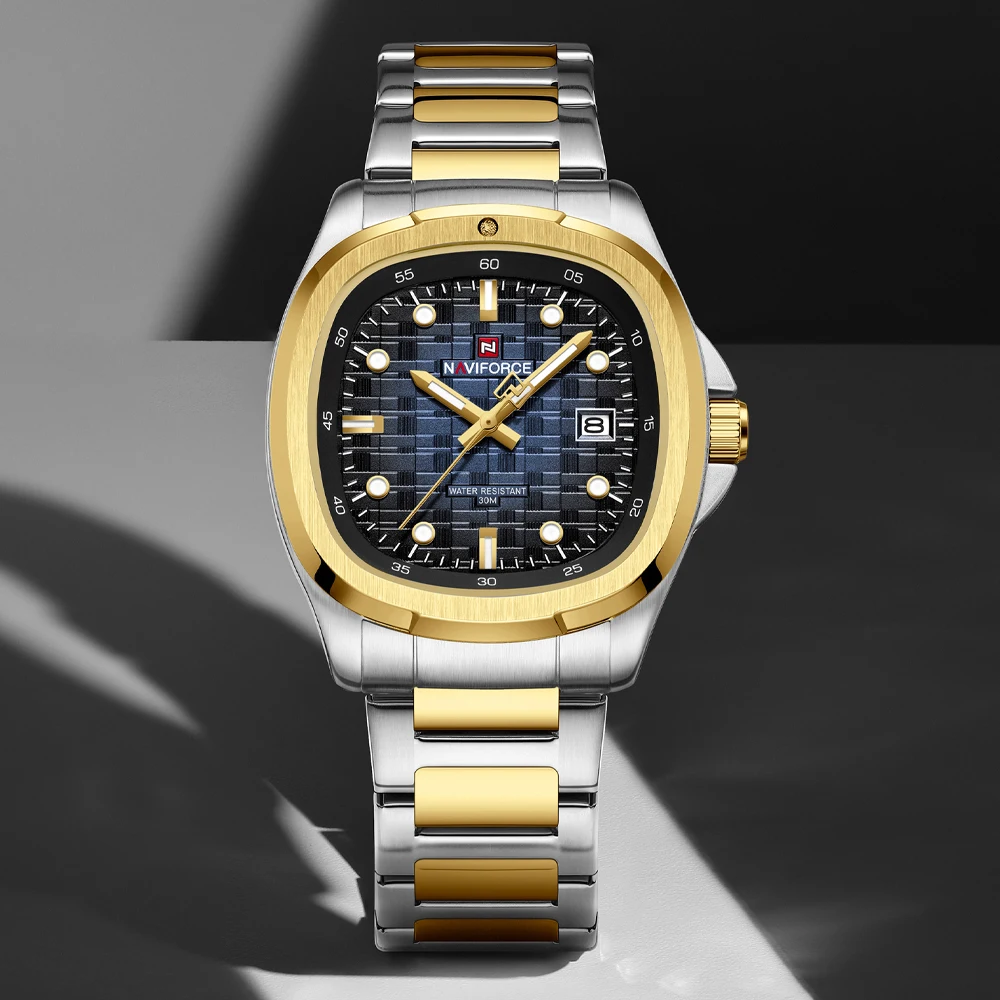 NAVIFORCE Luxury Brand Man Watch Square Waterproof Luminous Date Week Men Watch Stainless Steel Quartz Men\'s Watches