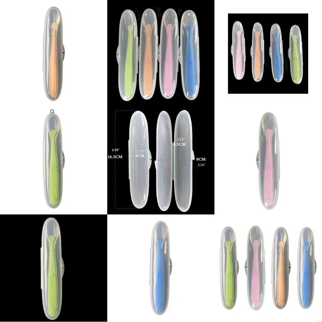 

Детская мягкая силиконовая ложка с коробкой для хранения, ложка ярких цветов, детская ложка для кормления, обучающая кормушка,