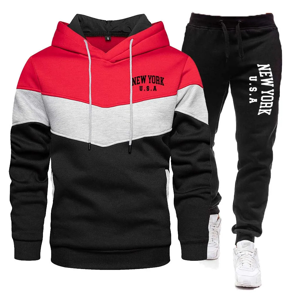 New York U.S.A City Hooded Sweatshirt +Drawstring Pants 2 Pieces Sets Tracksuit Spring Men and Women Sport Brand Hoodies Running