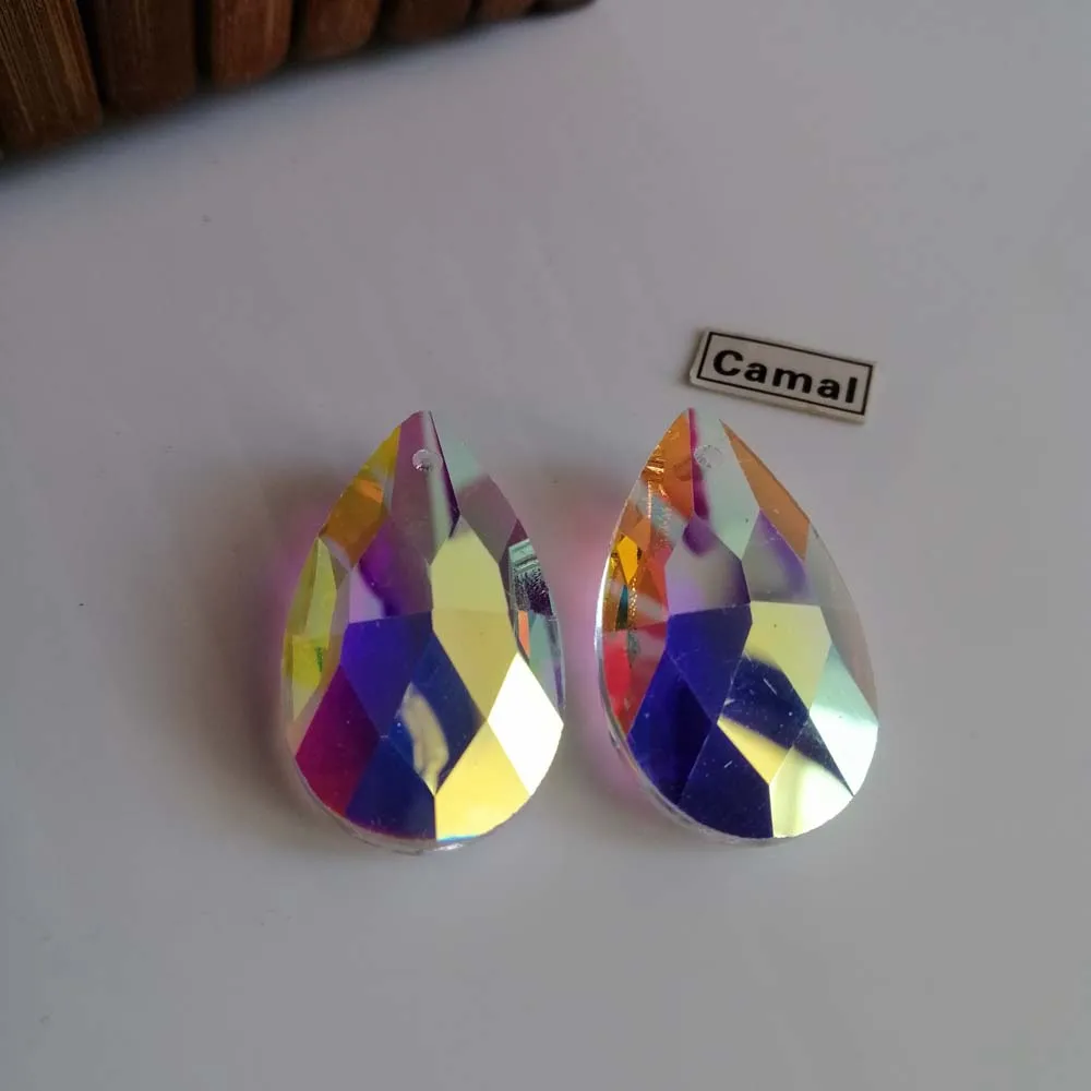 Camal 10Pcs 28mm AB Color Mesh Shape Crystal Pendant Prism Hanging Bead For Chandelier Lighting Lamp Jewellery Wedding Part DIY