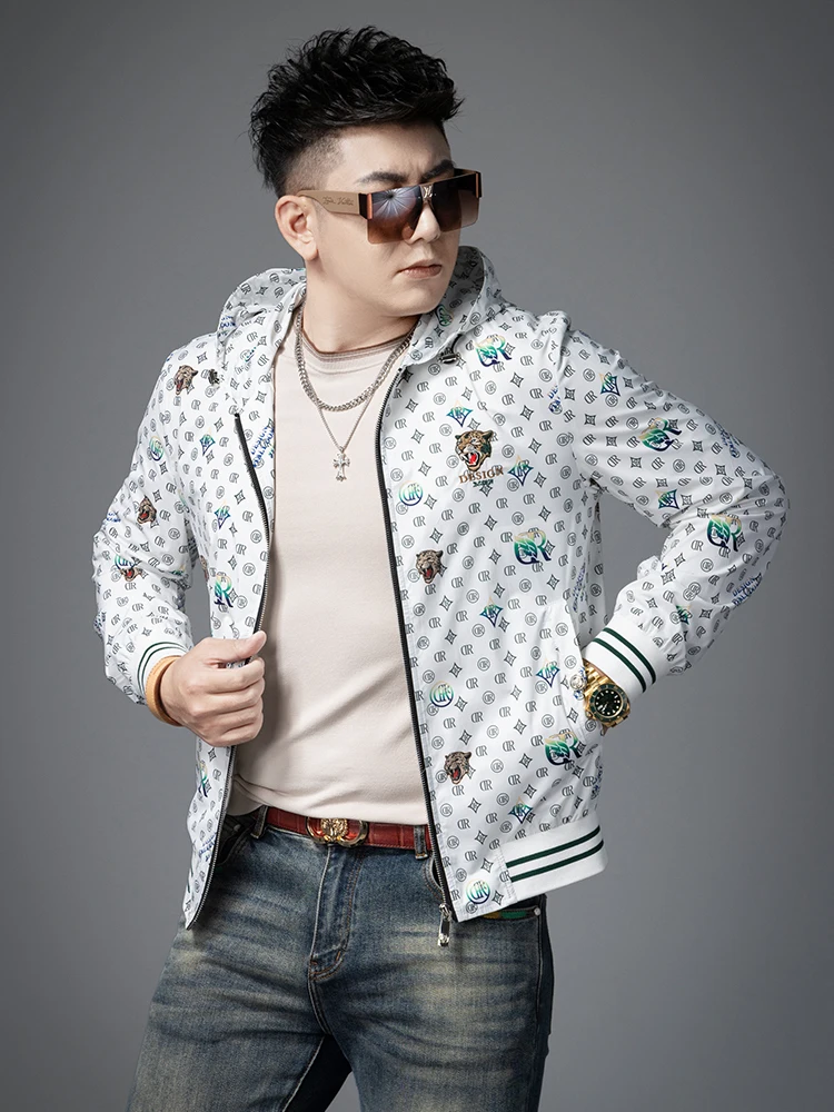 

Мужская повседневная куртка с капюшоном, весна 2026, новая модная коллекция, легкая, с принтом, универсальная верхняя одежда, приталенный крой, полиэстер...