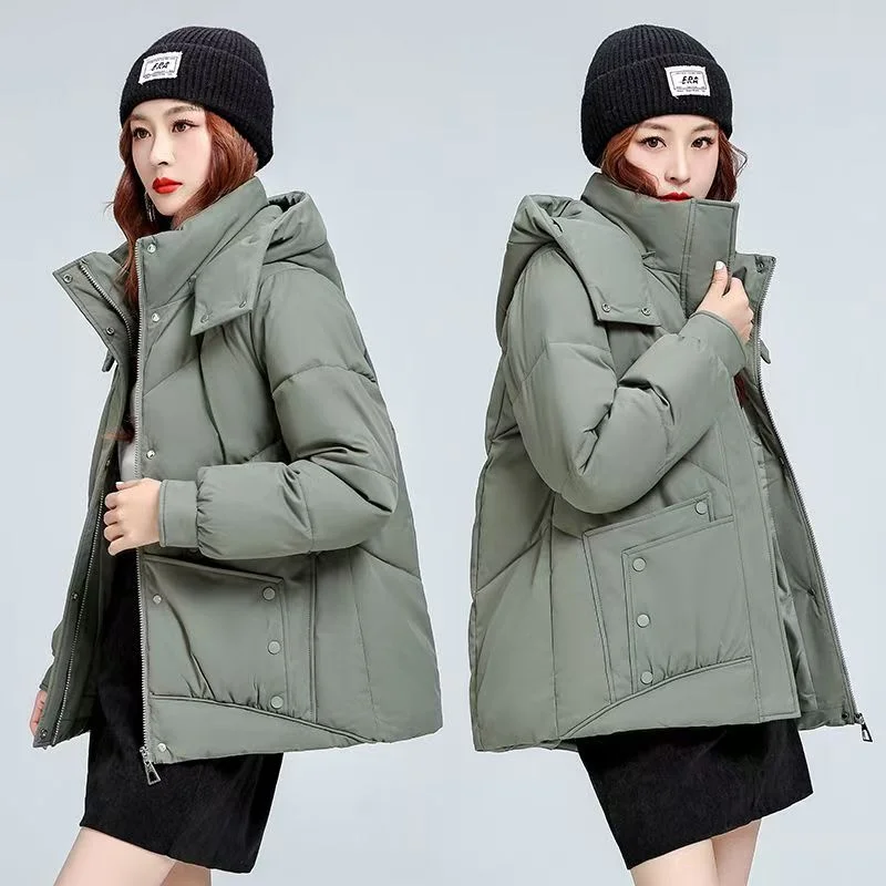 Plus Size Short Cotton-padded Coat Women's 2024 New Fashion Autumn Thick Winter Warm Casual Loose Coat Hooded Cotton-padded Coat