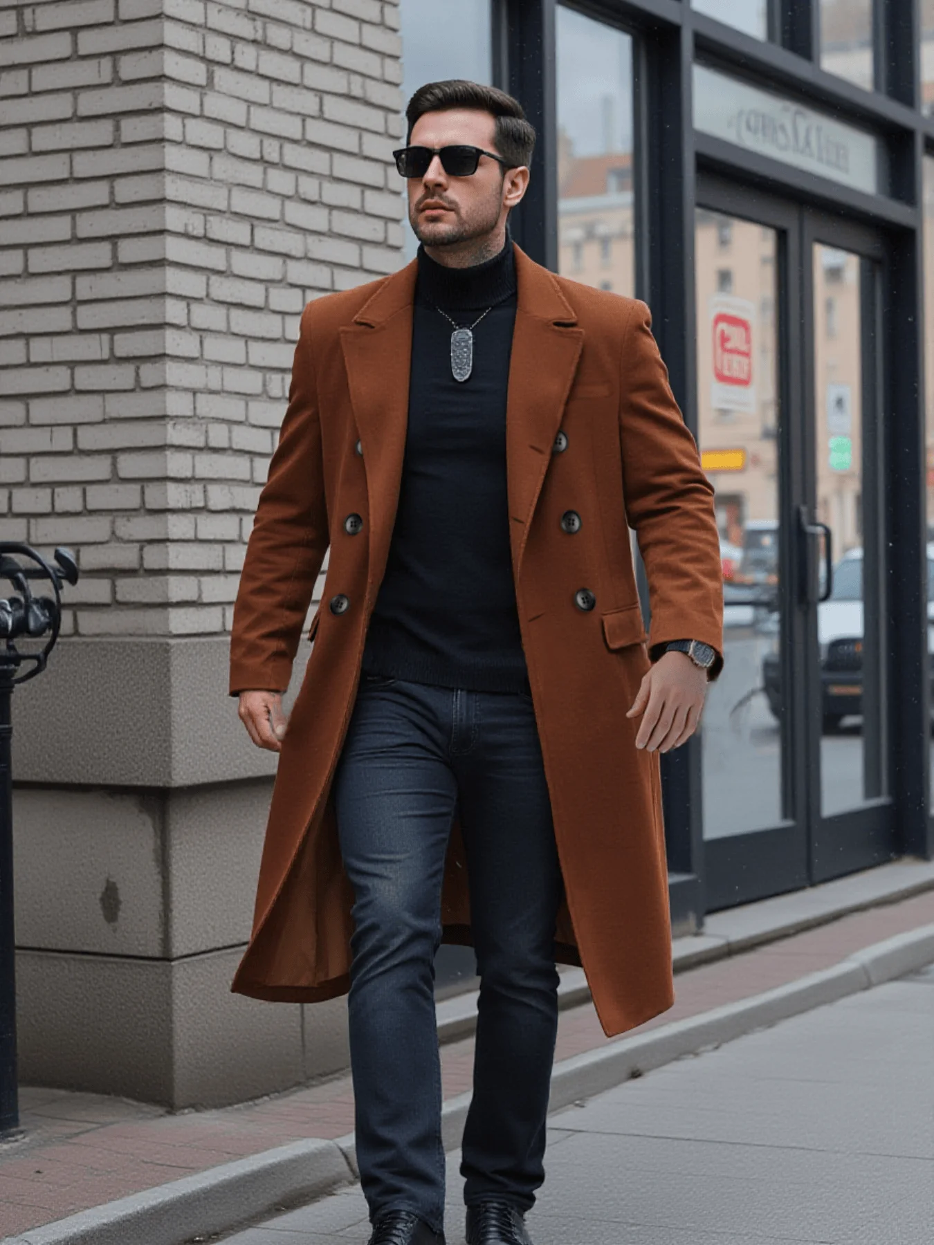

Woolen Double-Breasted Coat Elegant Men's Solid Jacket: With Thickened Lining - Winter Business Casual Perfect Fit Trench