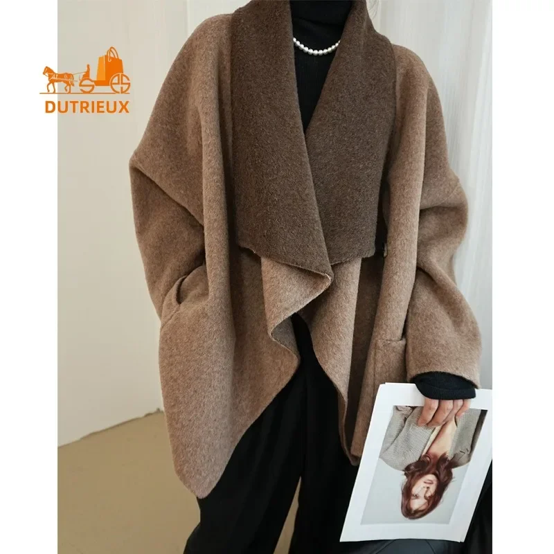 

High-end Cashmere Coat for Women, New Winter Double-sided 100% Wool Coat with Matching Colors, Elegant and Loose-fitting Jacket