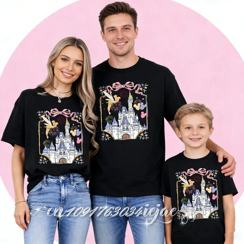 

Футболка с двусторонним принтом Disney Castle Dream 2026, удобная повседневная мягкая дышащая футболка для женщин и девочек