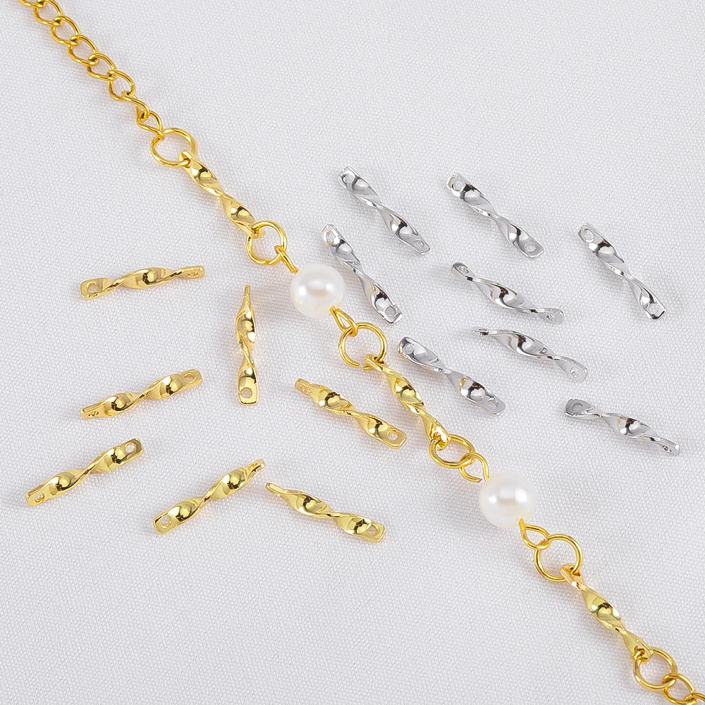 10pcs 2×13mm Double Hole Twisted Connecting Rods Metal Connector Spacer DIY Necklace Bracelet Earrings Jewelry Making Supplies